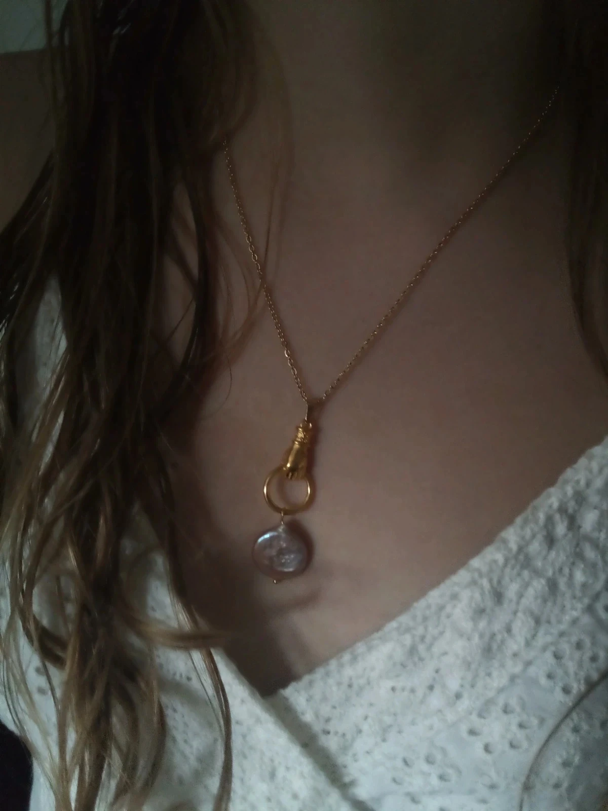 Collier main et pierre de culture d'eau douce naturelle – photo 3